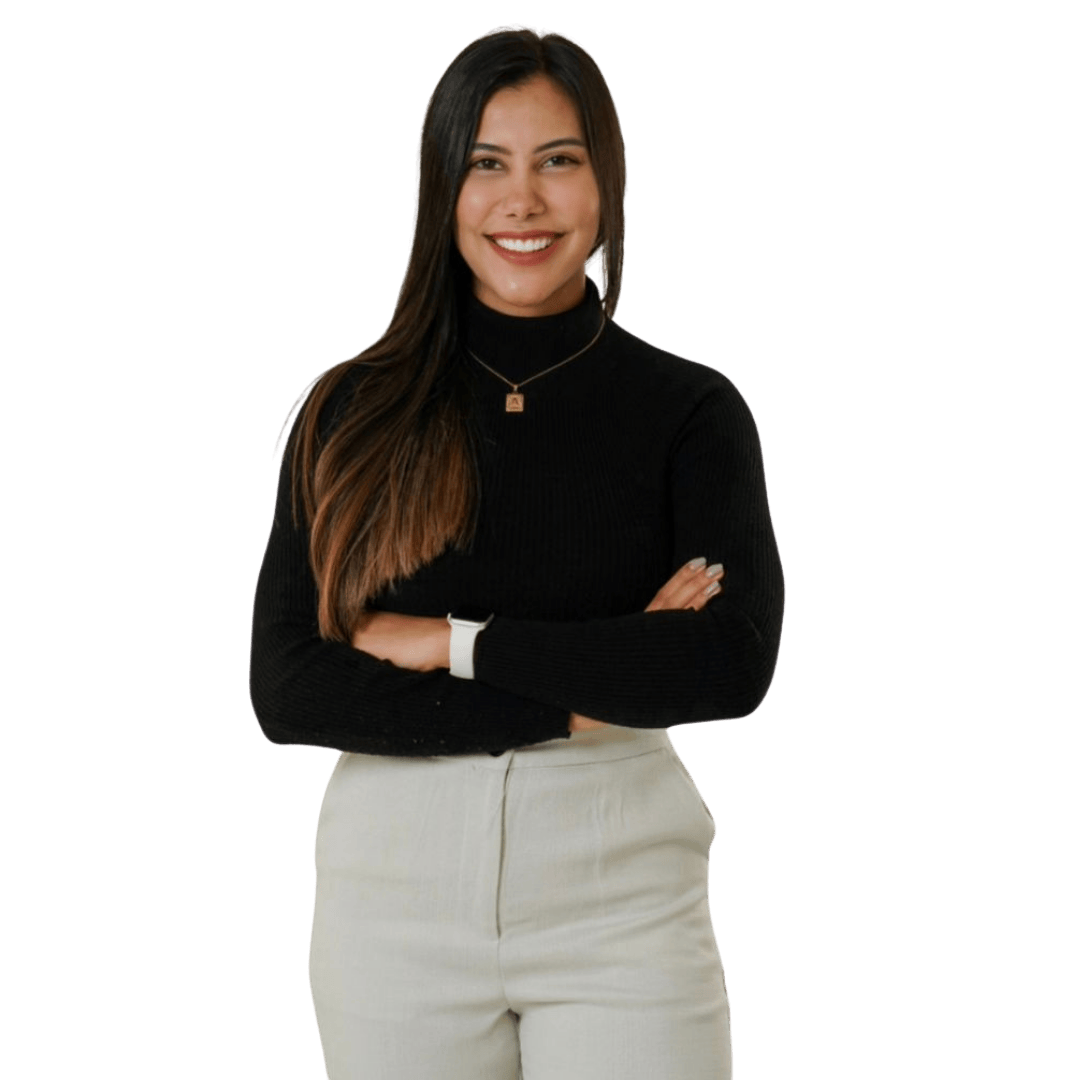 Smiling professional business woman standing with arms crossed