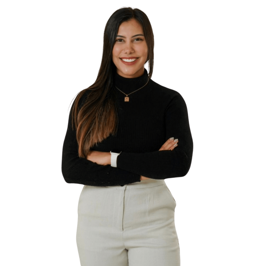Smiling professional business woman standing with arms crossed